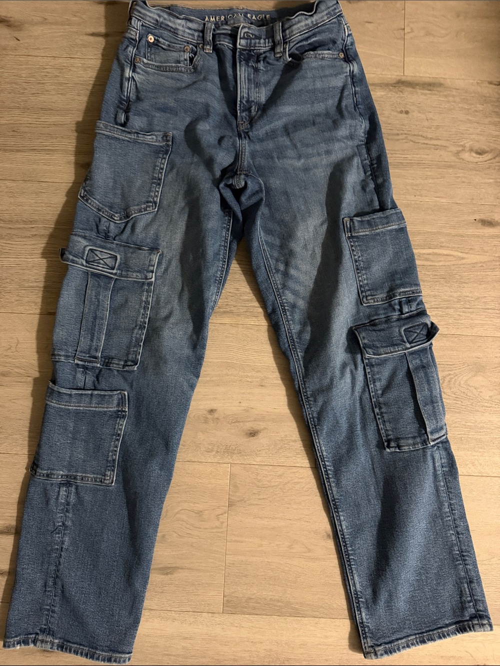 American Eagle Outfitters Men's Washed Blue Cargo Jeans